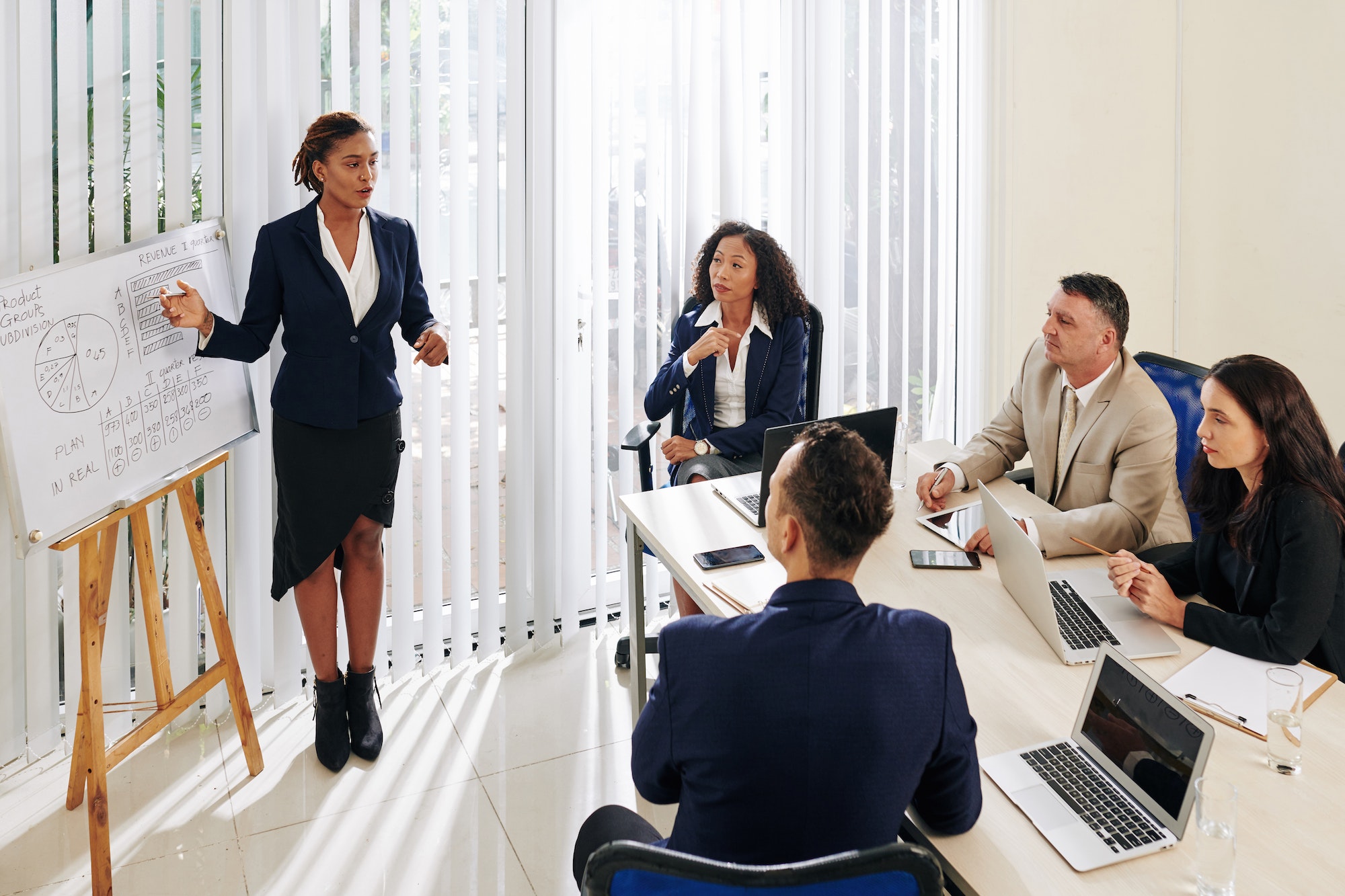 Businesswoman showing sales report